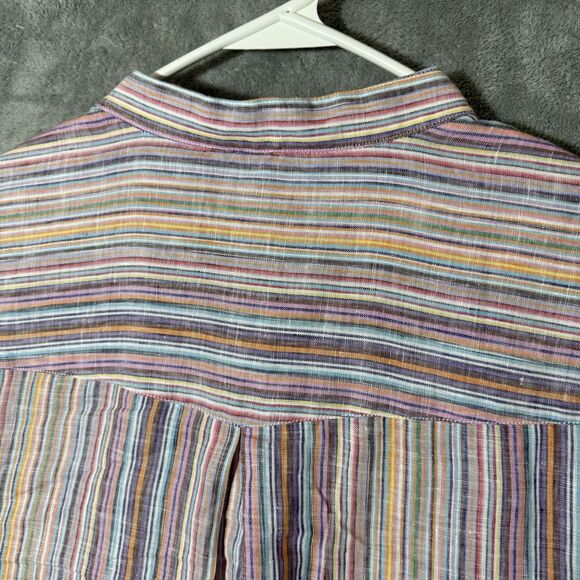 32 Bar Blues Shirt Mens XL Blue Multicolor Stripe Linen Button Down Short Sleeve - Picture 7 of 8